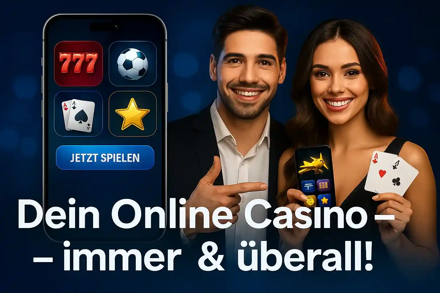 Cleobetra Mobile Casino - Dein Online-Casino immer und überall Cleobetra Online Casino überall - Lächelndes Paar zeigt Smartphones mit Casino-Spielen, Sportwetten und Kartenspielen