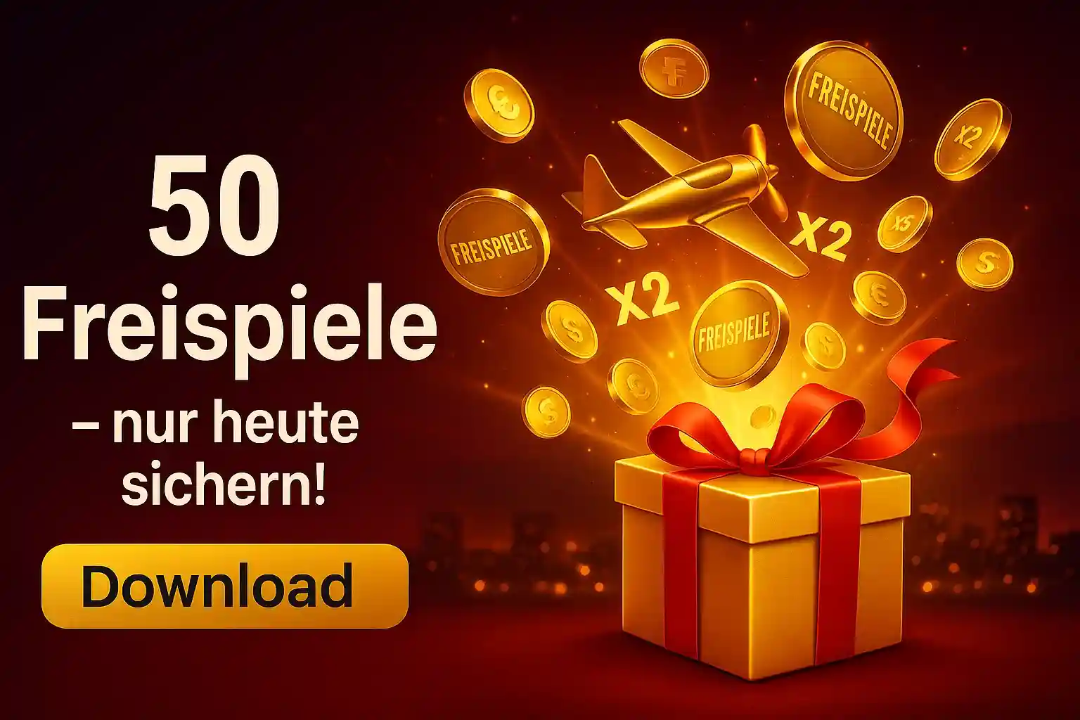 Cleobetra 50 Freispiele Download - Goldenes Flugzeug, Geschenkbox mit Freispiel-Münzen und Multiplikatoren, nur heute verfügbar