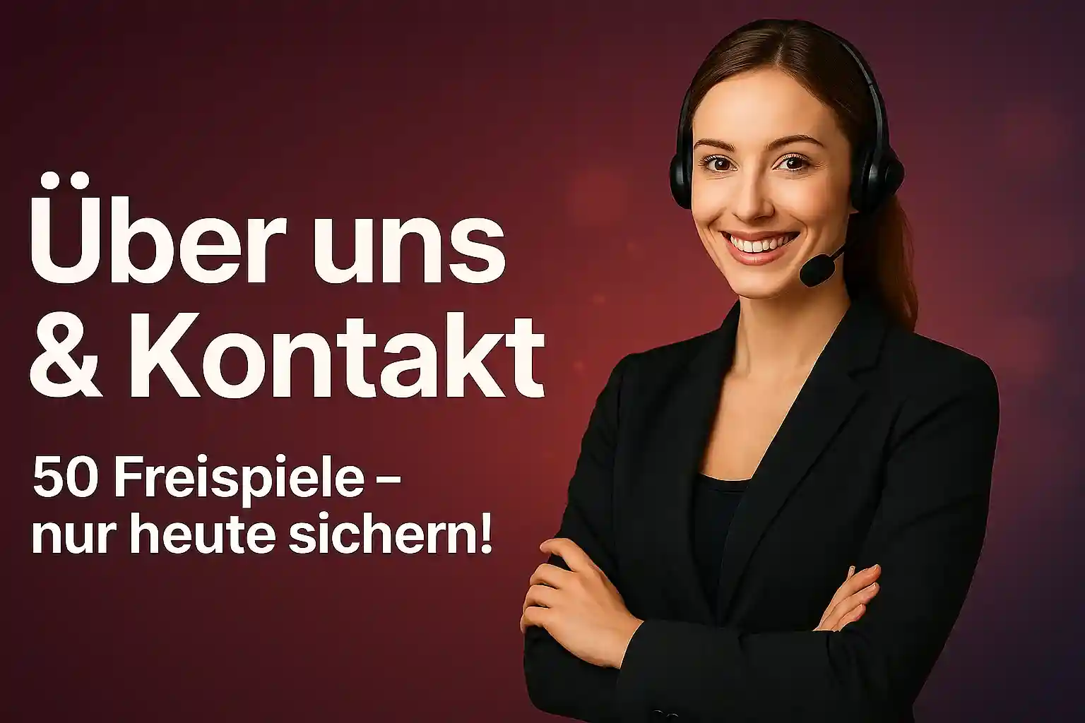 Cleobetra Über uns & Kontakt - Professionelle Frau mit Headset, 50 Freispiele nur heute sichern, Kundenservice im Fokus