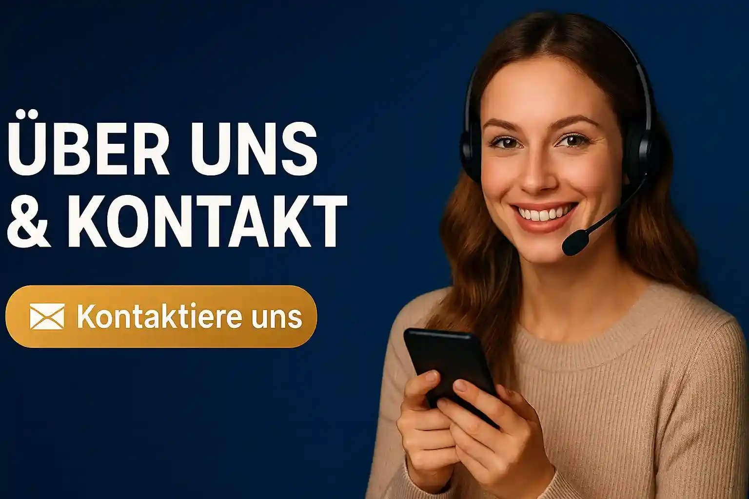 Cleobetra Kundenservice-Team - Lächelnde Frau mit Headset und Smartphone, Kontaktiere uns Button für direkten Support
